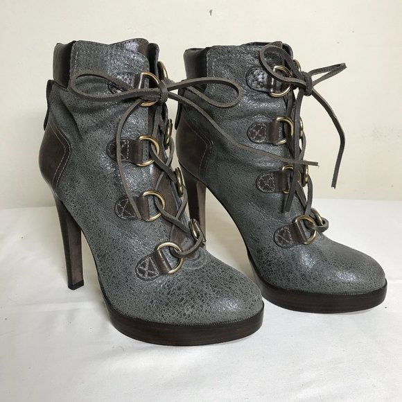 Tory Burch Lawson Platform Stiletto Crackle Suede Lace Up Tie Ankle Boot Sz 8 - Picture 1 of 16